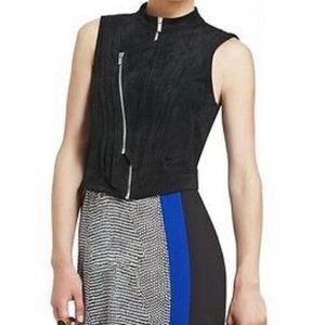 BCBGMAXAZRIA BLACK DAMIEN RAW EDGE FAUX SUEDE VEST